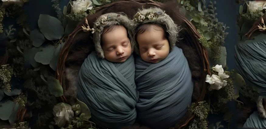 infant caring for newborn twins