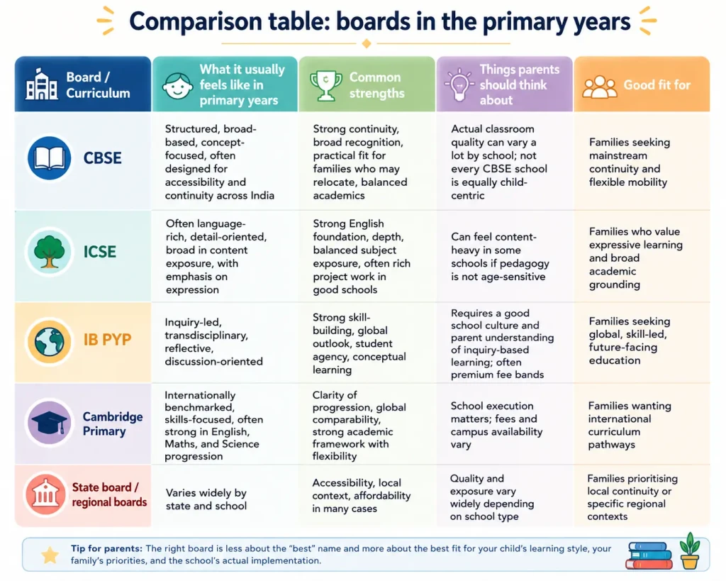 Board comparison: CBSE, ICSE, IB, and Cambridge in the primary years
